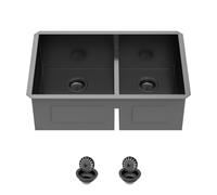 Lavello da cucina a doppia vasca, 76,2 cm, 60/40, colore: nero canna di