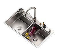 Lavello da cucina a doppia vasca con dispenser di sapone, design a goccia Topmount, include tappetino per rubinetto e set di colino di scarico, perfetto per cucine moderne