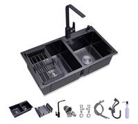 Lavello da cucina a doppia vasca, in acciaio inox composito, con accessori per ristorante, lavanderia, garage