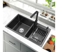 Lavello da cucina a doppia vasca, in acciaio inox composito, con accessori per ristorante, lavanderia, garage