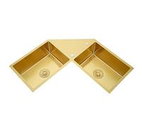 Lavello da cucina a doppia vasca in acciaio inox, realizzato a mano, versatile, ad angolo, per uso domestico, 860 x 860 x 220 mm