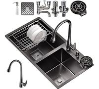 Lavello Da Cucina A Incasso Lavello A Doppia Vasca In Acciaio Inossidabile Postazione Di Lavoro Con Lavastoviglie Rubinetto Estraibile Gruppo Di Scarico Cestello Di Scarico Valvola Angolare(8843)