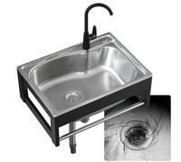 Lavello da cucina a parete con ripiano in alluminio in acciaio inox rubinetto a vasca singola portasciugamani tubi kit lavello esterno per giardino patio bar