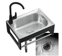 Lavello da cucina a parete in acciaio inox con mensola in alluminio rubinetto portasciugamani tubi - Kit per lavello esterno per giardino, patio, bar, design con una ciotola