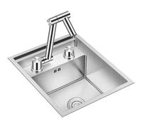 Lavello da cucina a scomparsa, lavello invisibile per postazione di lavoro sottopiano, abito a scanalatura singola in acciaio inox da 18 gauge con rubinetto pieghevole, per cucina, bar, rimorchio da v