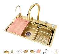 Lavello da Cucina A Vasca 304 Lavello da Cucina in Acciaio Inossidabile Singolo Lavandino A Cascata Bar Multifunzione Fatto A Mano con Rubinetto Estraibile E Componenti di Drenaggio (Color : Gold-a,