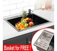 Lavello da cucina a vasca singola 45x40 cm Nanotecnologia in acciaio inossidabile 201 con cestello di scarico e dispenser di sapone, nero