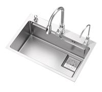 Lavello da cucina a vasca singola color argento, con rubinetto estraibile e accessori di scarico, in acciaio inox da 3 mm, per ristorante, per casa e piscina, facile da pulire