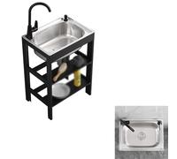 Lavello da cucina a vasca singola da appoggio con banco da lavoro, con lavello esterno for impianto idraulico ad acqua calda e fredda, con gocciolatoio(58 * 43cm)