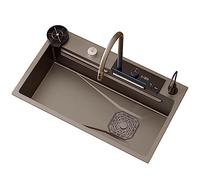 Lavello da cucina a vasca singola in acciaio inox per lavello, lavello a cascata e set di accessori completo, nero, 75 x 46 x 23 cm