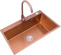 Lavello da cucina a vasca singola in acciaio inox, profondità 21 cm, realizzato a mano, con rubinetto a gomito, bordo R10°, design grande da appoggio, ideale per cucine moderne, 45 x 40 cm