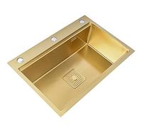 Lavello da cucina a vasca singola in acciaio inox spazzolato con scolapiatti e kit di montaggio, 68 x 46 x 22 cm, ideale per uso domestico e bar moderno