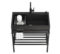 Lavello da cucina a vasca singola Lavelli commerciali in acciaio inossidabile con rubinetti autoportanti, lavabo per la preparazione del lavaggio per interni ed esterni, lavanderia lavanderia