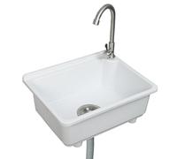 Lavello da cucina a vasca singola, lavello da parete da cucina, 42 x 32 cm, con foro per rubinetto da 3,2 cm, lavello in plastica per casa, ristorante, dormitorio, garage, bagno, lavanderia (bianco