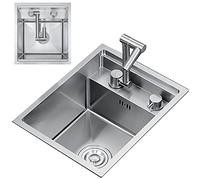 Lavello da cucina a vasca singola nero argento dispensa in acciaio inox bar invisibile mini lavabo per lavaggio verdure nascosto piccolo lavello con piastra di copertura, facile da installare e