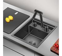 Lavello da cucina a vasca singola nero argento dispensa in acciaio inox bar invisibile mini lavabo per lavaggio verdure nascosto piccolo lavello con piastra di copertura, facile da installare e