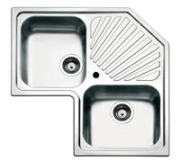 Lavello da Cucina ad Angolo, 83x83 cm, 2 Vasche in Acciaio Inox Spazzolato con Gocciolatoio