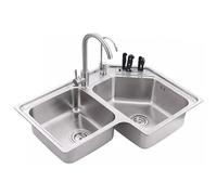 Lavello da cucina angolare a doppia vasca in acciaio inox design integrato con Chopper Sto salvaspazio lavello angolare per un uso efficiente della cucina Kit B