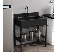 Lavello da cucina autoportante con ripiano portaoggetti, rubinetto e kit scolapiatti, schienale rialzato, per garage, angolo cottura interno, cantina, commerciale