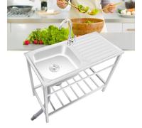 Lavello da cucina autoportante in acciaio inossidabile con banco da lavoro Lavello da campeggio portatile da 75 cm con rubinetto dell'acqua calda e fredda per uso interno ed esterno stazione di