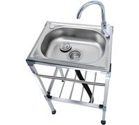 Lavello da cucina autoportante in acciaio inox con rubinetto dell'acqua fredda, lavello mobile con ripiano, adatto per ristoranti, bar, lavanderie, garage (48 x 35 cm, argento)