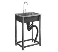 Lavello da Cucina Autoportante in Acciaio Inox, Singolo Vasca con Rubinetto Caldo e Freddo per Lavanderia, Bagno, Fattoria(60x45cm/23.6x17.7in)