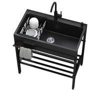 Lavello da cucina autoportante - Lavello in acciaio inox, set commerciale per bar ristorante con rubinetto e gocciolatoio, vasca salvaspazio per lavanderia, lavello singolo per lavanderia