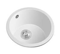 Lavello da Cucina Bianco Lavello Rotondo Lavello Piccolo in Pietra di Quarzo Lavello da Bar Mini Lavello da Appartamento Lavabo Rotondo (S : 42CM)