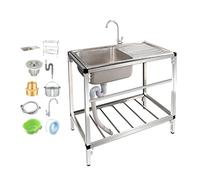 Lavello da cucina commerciale a piedi singolo con unità di scarichi e tappeto ripartizione di stoccaggio S per una lavanderia per il cortile del garage per la lavanderia del ristorante (colore: