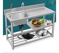 Lavello da cucina commerciale con rubinetto, banco da lavoro e ripiani - Utilità in acciaio inox per la preparazione del ristorante