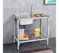Lavello da cucina commerciale con una vasca, lavello da esterno in acciaio inox, lavello da postazione di lavoro for lavanderia con ripiano portaoggetti e rubinetto, tavolo da lavoro for bar, garage,