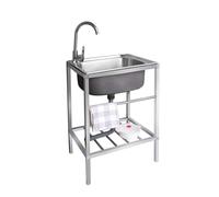 Lavello da cucina commerciale del ristorante, Lavello Cucin in Acciaio Inox Autoportante, con rubinetto per acqua calda fredda, per garage all'aperto(53 * 38 * 75cm)
