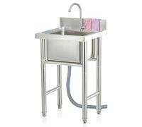 Lavello da cucina commerciale in acciaio inossidabile a una vasca, vasca di preparazione e di servizio indipendente per ristoranti, interni ed esterni, 60 cm