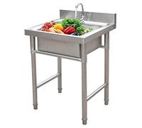 Lavello da cucina commerciale in acciaio inossidabile indipendente con una vasca, per preparazione, lavanderia esterna, con rubinetto