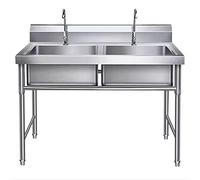 Lavello da cucina commerciale in acciaio inox a doppia vasca, indipendente, portatile, di grande capacità, mobile, per lavanderia, garage, cortile, catering