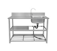Lavello da Cucina Commerciale in Acciaio Inox, Lavandino Utile Autoportante con Banco da Lavoro e Ripiano di Conservazione per Garage, Ristorante, Cucina, Cortile(100x50x80cm(39.4x20x31.5in))