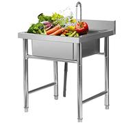 Lavello da cucina commerciale, lavello in acciaio inossidabile per preparazione e utilità con rubinetto - 1 scomparto 20" x 20" per bagno interno, ristorante, fattoria, postazione di lavoro