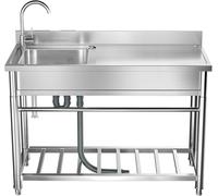 Lavello da cucina con 1 scomparto, in acciaio inox, con rubinetto e ripiani, postazione di lavoro, per ristorante aziendale, caffetteria, bar, hotel, garage, lavanderia, all'aperto, 100 cm