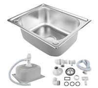 Lavello da cucina con 1 vasca, lavello con sifone e lavandino, lavello da incasso, lavello in acciaio inox, 1 vassoio (50 x 40 x 20 cm)