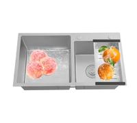 Lavello da cucina con 2 vasche 78 x 43 x 21 cm, lavello in acciaio inox grande vassoio con scolapiatti per mobili basso 74 x 39 cm, lavabo cucina nero con fori per rubinetti cestello di scarico