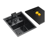 Lavello Da Cucina Con Lavabicchieri Integrato E Coperchio A Vasca Singola In Acciaio Inossidabile Ideale Per Piccoli Appartamenti E Camper(38 * 45cm1)