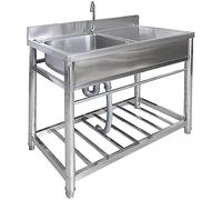 Lavello da cucina con piattaforma destra in acciaio inox, lavello professionale a vasca singola con scolapiatti e rubinetto, superficie di lavoro, per bar, cucina, ristorante
