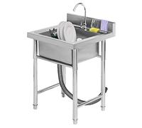 Lavello da cucina con una vasca e un vano, in acciaio inox, per uso commerciale, vasca per lavanderia indipendente con rubinetto, per bar, ristoranti, cucine, hotel e casa, interni ed esterni.