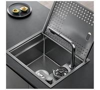 Lavello Da Cucina Da Incasso Con Copertura Gocciolatoio Pieghevole, Lavello For Workstation In Acciaio Inossidabile Calibro 16, Foro For Rubinetto Incorporato(Black-Gray#1,52x40cm)