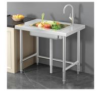 Lavello da Cucina Design a Vasca Singola Vasca Profonda Angoli Arrotondati Scanalature di Deflusso Finitura in Acciaio Inossidabile Spazzolato Lavandino Professionale Lamiera Rinforzata