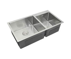 Lavello da Cucina Doppio Acciaio Inox Squadrato Satinato Resistente Corrosione Lavabo Sottotop Sottopiano Sotto-Piano Integrato Lavandino Integrato Tappo Filtro e Scarico Inclusi per Uso Commerciale