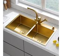 Lavello da Cucina Dorato Lavello da Cucina a Doppia Vasca in Acciaio Inossidabile Nano Fatto a Mano Lavello da Cucina di Grande capacità con Dispenser di Sapone (Colore : D, Dimensioni : 78
