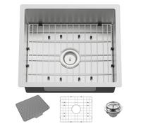 Lavello da cucina e bar in acciaio inox, 53 x 45 cm, piccolo sottopiano, lavello da cucina e bar, scelta ideale per piccoli spazi, aree di preparazione, camper con griglia inferiore, tappetino per