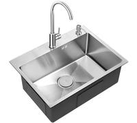 Lavello da cucina extra large in acciaio inox, realizzato a mano, da appoggiare, con tappo di scarico 304 (68 x 45 cm, argento), elegante