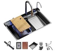 Lavello Da Cucina Grande A Fessura Singola In Acciaio Inox Con Rubinetto Estraibile E Due Cascate(80 * 46CM)